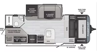 27' 2022 Keystone Passport 221BH w/Slide - Bunk House Floorplan