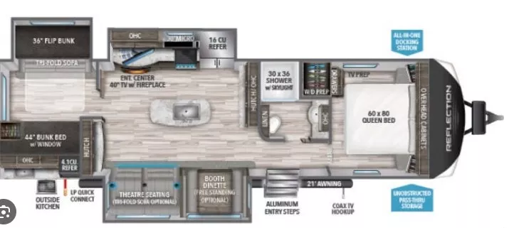 37' 2022 Grand Design Reflection 312BHTS w/3 Slides - Bunk House Floorplan