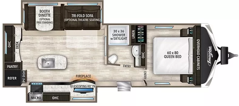 32' 2019 Grand Design Imagine 2670MK w/2 Slides Floorplan