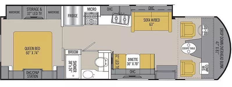 30' 2019 Forest River Coachmen Pursuit Precision 29SS w/Slide Floorplan