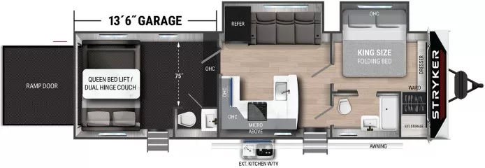 37' 2023 Cruiser RV Stryker 3313 w/2 Slides & Generator  - Toy Hauler Floorplan