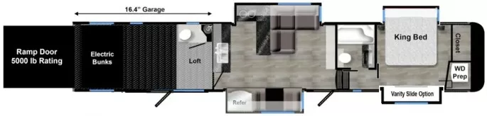 50' 2023 The RV Factory Luxe 48FB w/3 Slides & Generator  - Toy Hauler - Bunk House Floorplan