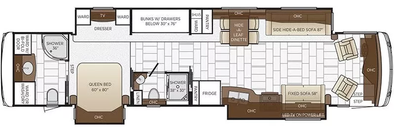 44' 2019 Newmar Ventana 4310 400hp Cummins w/3 Slides - Bunk House Floorplan