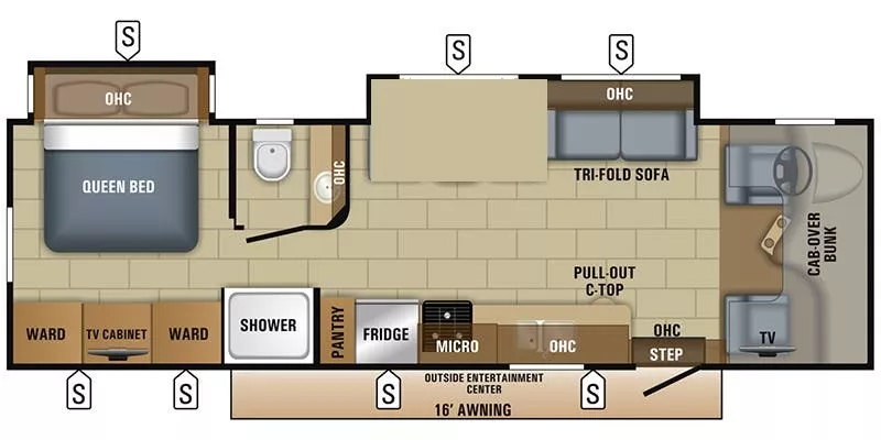 32' 2018 Jayco Grayhawk Prestige 29MVP w/2 Slides Floorplan
