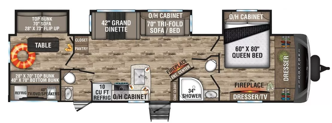 37' 2023 Venture RV Sporttrek Touring Edition 343VBH w/3 Slides - Bunk House Floorplan