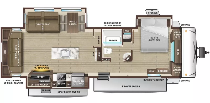 37' 2021 Highland RV Open Range 322RLS w/3 Slides Floorplan
