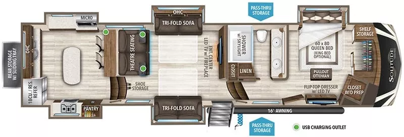 42' 2020 Grand Design Solitude 390RK w/5 Slides Floorplan