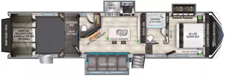 42' 2021 Grand Design Momentum Toy Hauler 381M w/3 Slides & Generator  - Toy Hauler Floorplan