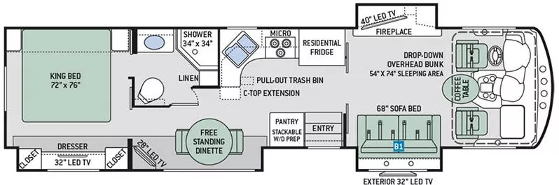 38' 2012 Thor Challenger 37KT w/3 Slides Floorplan