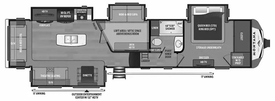 42' 2017 Keystone Montana 3950BR w/4 Slides - Bunk House Floorplan