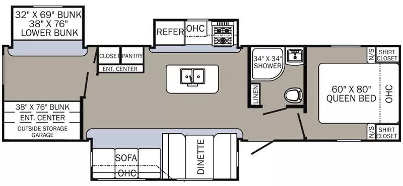 36' 2018 Forest River Palomino Puma 32BHKS w/3 Slides - Bunk House Floorplan