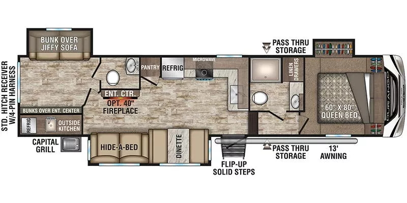 38' 2019 Kz Durango 291BHT w/3 Slides Floorplan