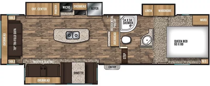 33' 2019 Coachmen Chaparral Lite 30RLS w/3 Slides Floorplan