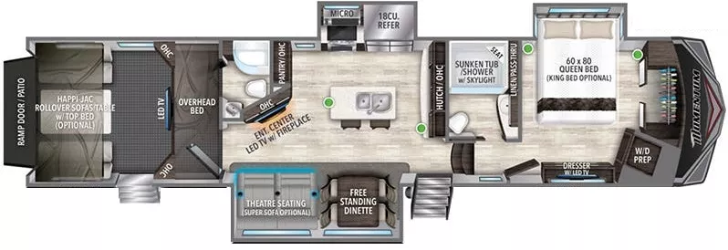 43' 2022 Grand Design Momentum 397THS w/3 Slides & Generator  - Toy Hauler Floorplan