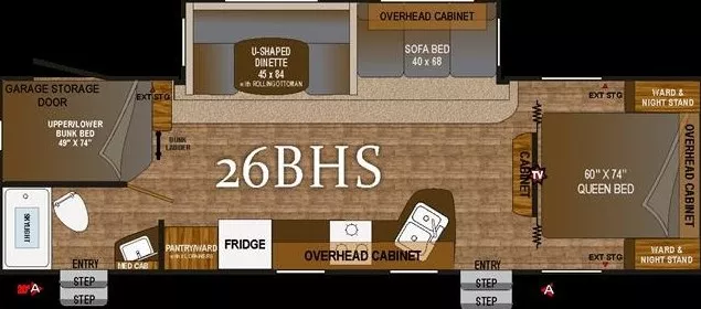 32' 2016 Outdoors RV Black Rock 26BHS w/Slide - Bunk House Floorplan