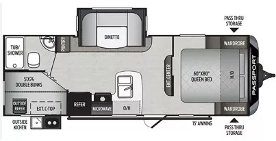 28' 2020 Keystone Passport Sl 240BH w/Slide - Bunk House Floorplan