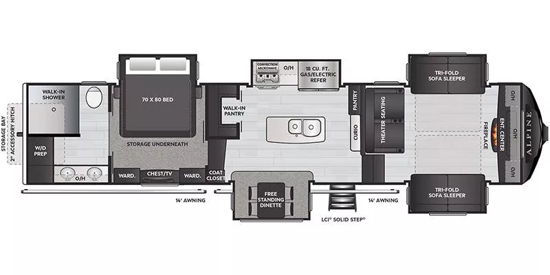 41' 2022 Keystone Alpine 3712KB w/5 Slides Floorplan