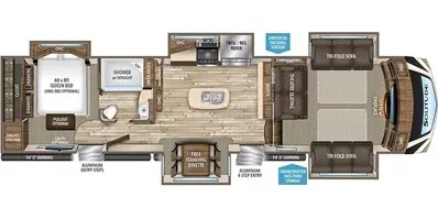 43' 2017 Grand Design SOLITUDE 379FL w/5 Slides Floorplan