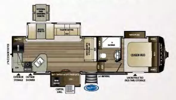 32' 2020 Keystone Cougar M-29RKS w/3 Slides Floorplan