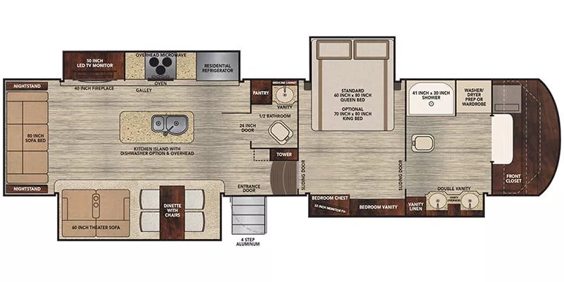 38' 2018 Vanleigh RV Vilano 369FB w/4 Slides Floorplan