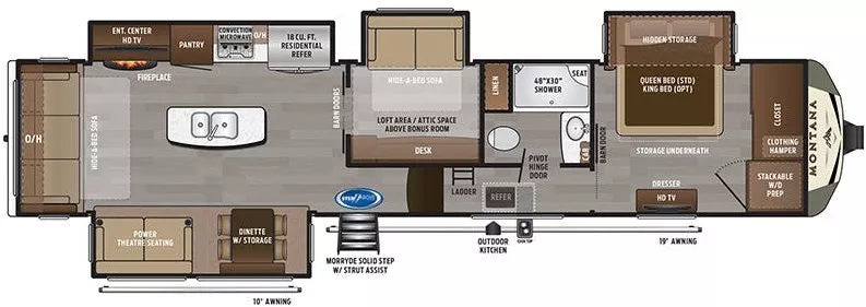 40' 2019 Keystone Montana 20th Anniversary 3855BR w/4 Slides Floorplan