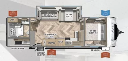 32' 2023 Palomino Solaire 258RBSS w/Slide Floorplan