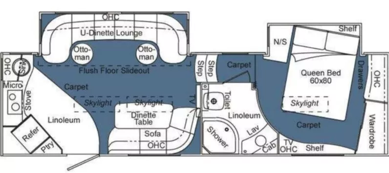 31' 2008 Carriage Domani 302 w/2 Slides Floorplan