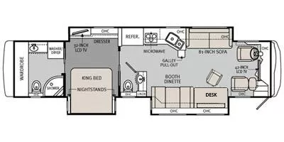 42' 2013 Holiday Rambler Ambassador 40DFT 350hp Maxxforce w/3 Slides Floorplan