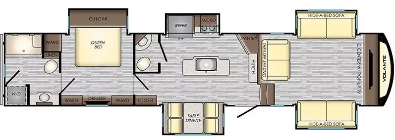 41' 2020 Crossroads Volante 3851FL w/5 Slides Floorplan