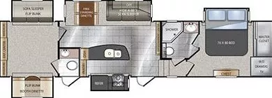 39' 2014 Keystone Avalanche 360RB w/5 Slides - Bunk House Floorplan