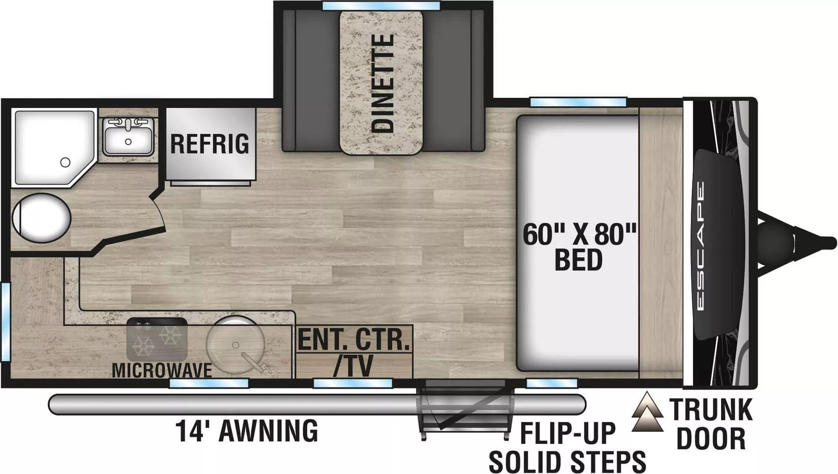 22' 2023 Kz Escape 181MK w/Slide Floorplan