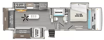 35' 2022 Forest River Sandpiper 321RL w/3 Slides Floorplan