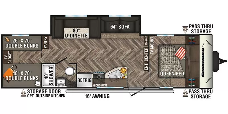 33' 2020 K-Z Sportsmen SE 301BHSE w/Slide - Bunk House Floorplan