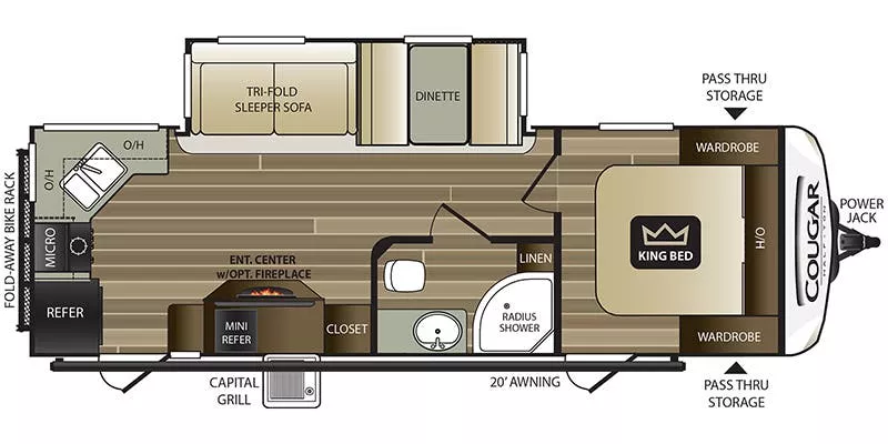 30' 2019 Keystone Cougar 26RKS w/Slide Floorplan