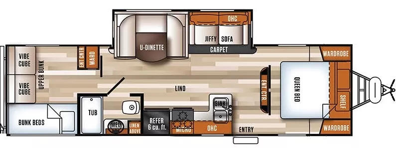 35' 2018 Forest River Vibe Extreme Lite 287QBS w/Slide - Bunk House Floorplan