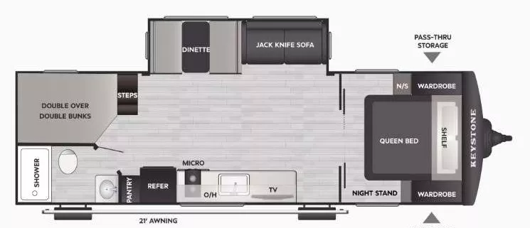 30' 2026 Keystone Bullet Classic 26BHC w/Slide Floorplan