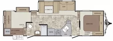 35' 2014 Keystone Cougar 31SQBWE w/2 Slides - Bunk House Floorplan