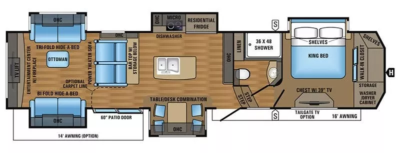 42' 2017 Jayco Designer 39RE w/5 Slides Floorplan