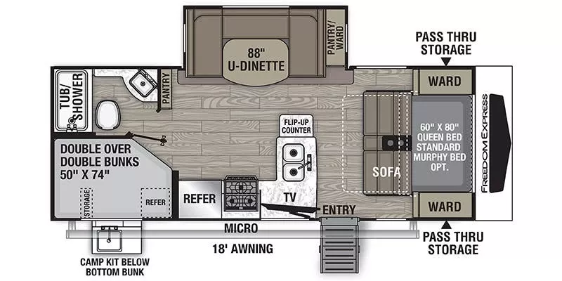25' 2021 Coachmen Freedom Express Ultra Lite 238BHS w/Slide - Bunk House Floorplan