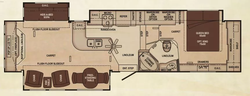38' 2011 Carriage Cameo 37RESLS w/3 Slides Floorplan