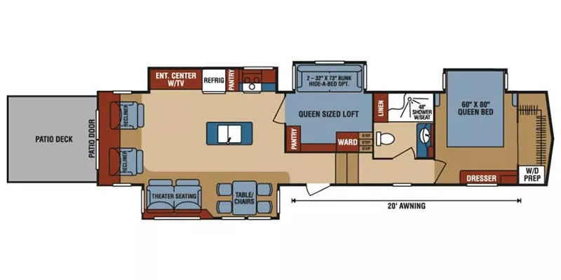 41' 2017 K-Z Durango Gold G382MBQ w/4 Slides Floorplan