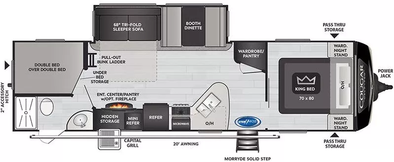 35' 2022 Keystone Cougar 29BHS w/Slide - Bunk House Floorplan