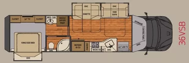 36' 2019 Renegade RV Verona 36VSB w/2 Slides Floorplan