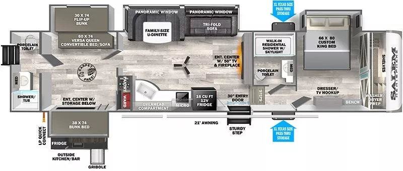 43' 2023 Forest River Salem Hemisphere 356QB w/4 Slides - Bunk House Floorplan