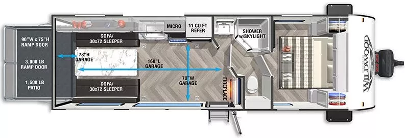 28' 2022 Forest River Wildwood Fsx Platinum 260RTX - Toy Hauler Floorplan