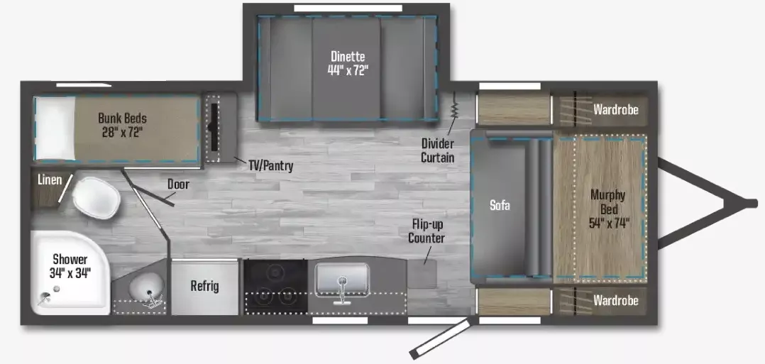 25' 2022 Winnebago Micro Minnie 2306BHS w/Slide - Bunk House Floorplan