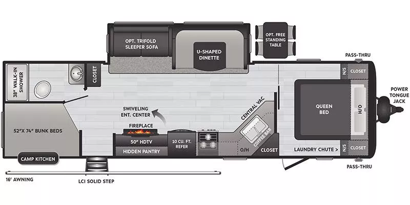 34' 2021 Keystone Hideout Luxury 29DFS w/2 Slides Floorplan