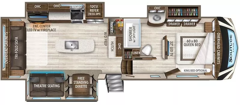 34' 2020 Grand Design Solitude 2930RL w/3 Slides Floorplan