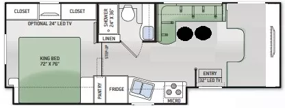 30' 2015 Thor Fourwinds 28F w/Slide Floorplan