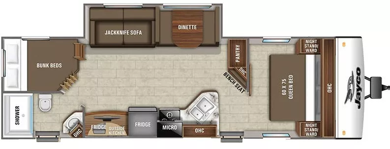 33' 2021 Jayco Jay Feather 27BHB w/Slide - Bunk House Floorplan